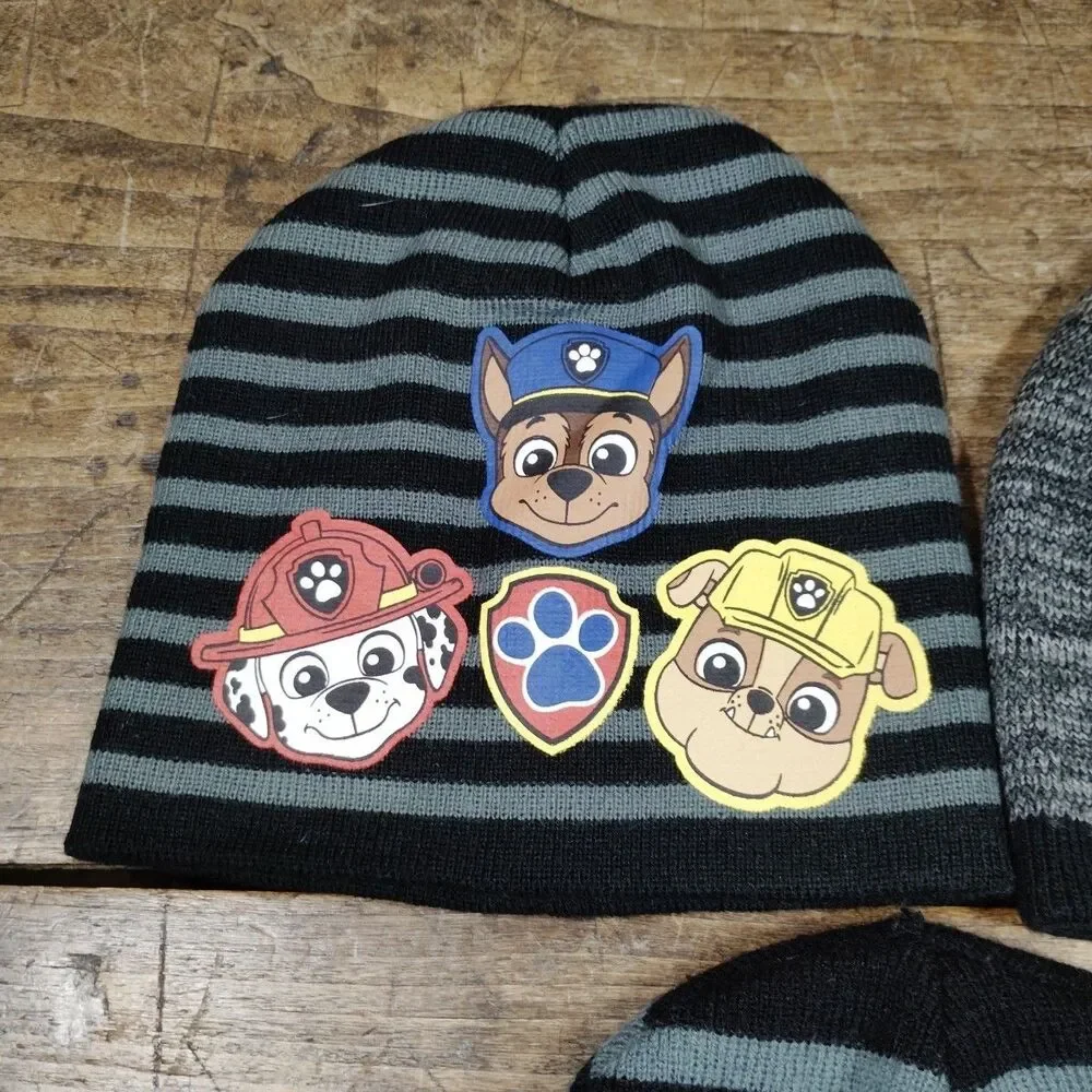 Lot 3 Paw Patrol Beanie Knit Hat Nickelodeon Pups To The Rescue 2T-5T Batman